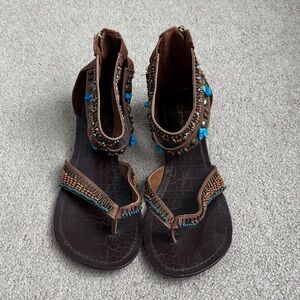 Brown and Blue Beaded Women's Sandals